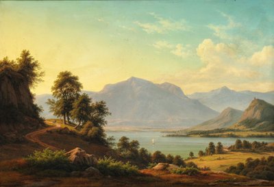 Alpine Landscape with River and High Mountains by F.C. Kiærskou